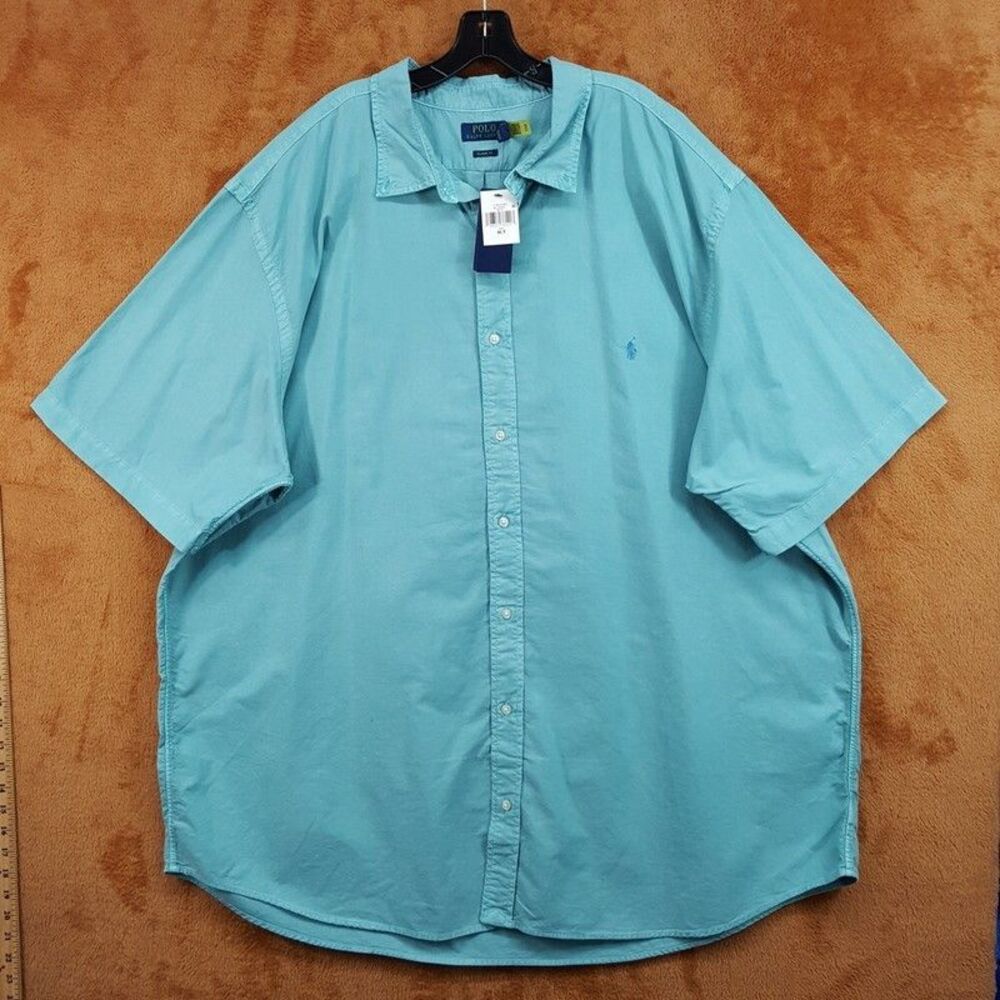 POLO RALPH LAUREN Button Shirt Mens 4XLT Aqua Green Oxford Classic Fit 4XL T